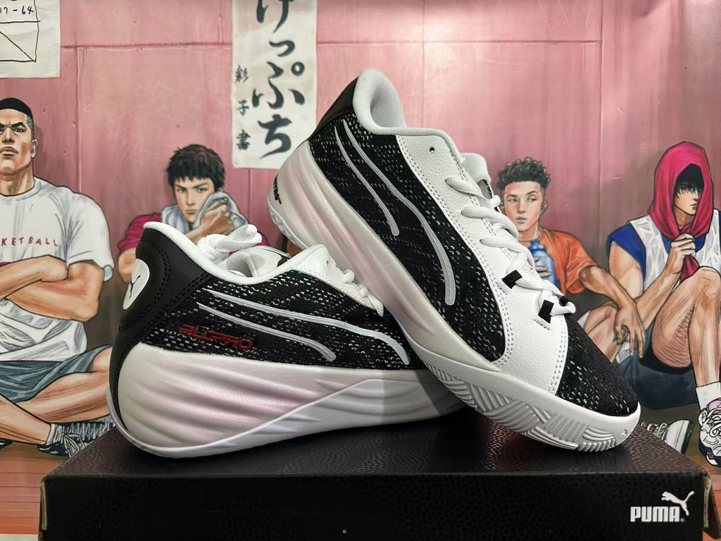 PUMA Basketball Shoes, White, in Black and Red - product image from the listing.