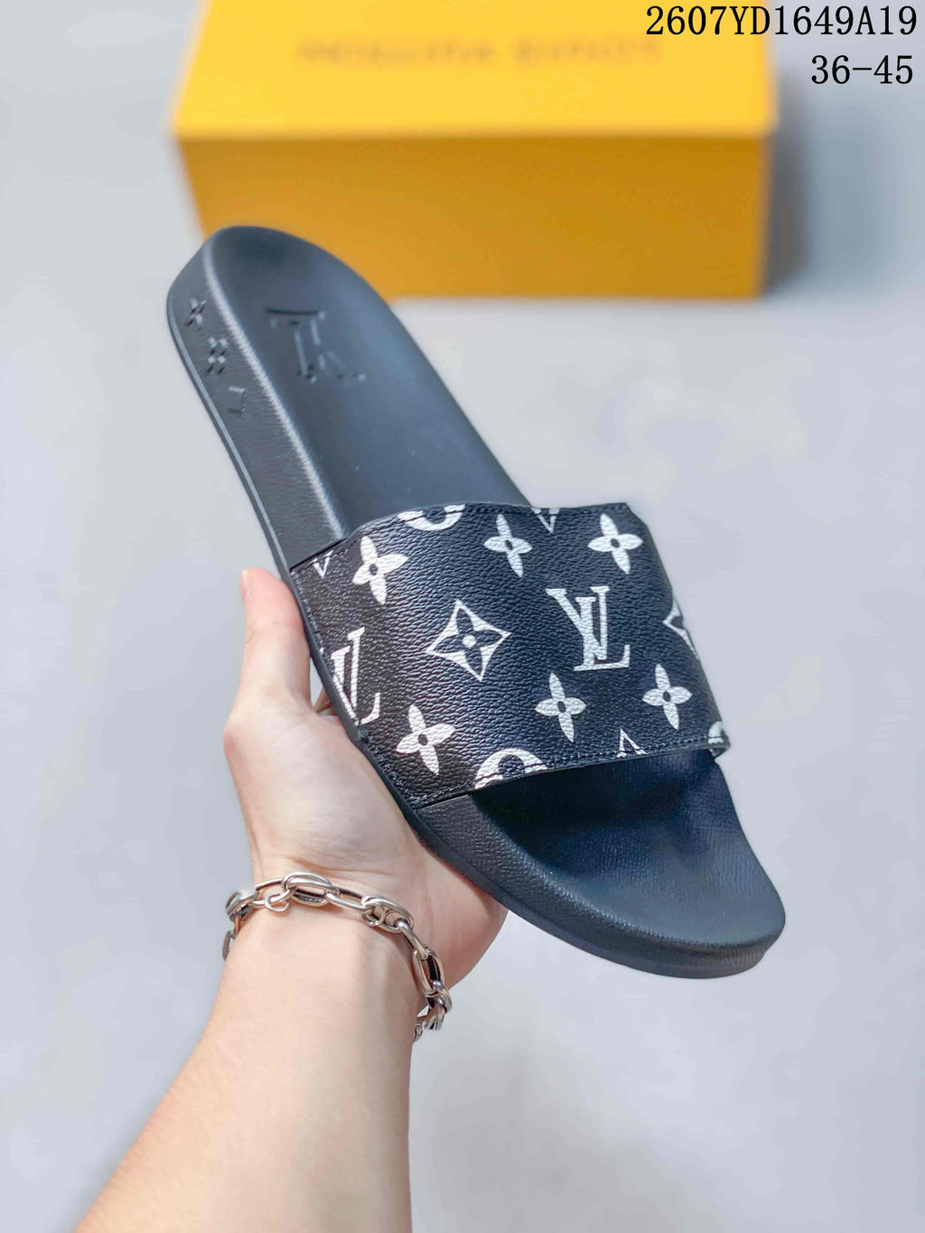 Louis Vuitton Monogram Platform Slide Sandals in Black 2607YD1649A19 - product image from the listing.