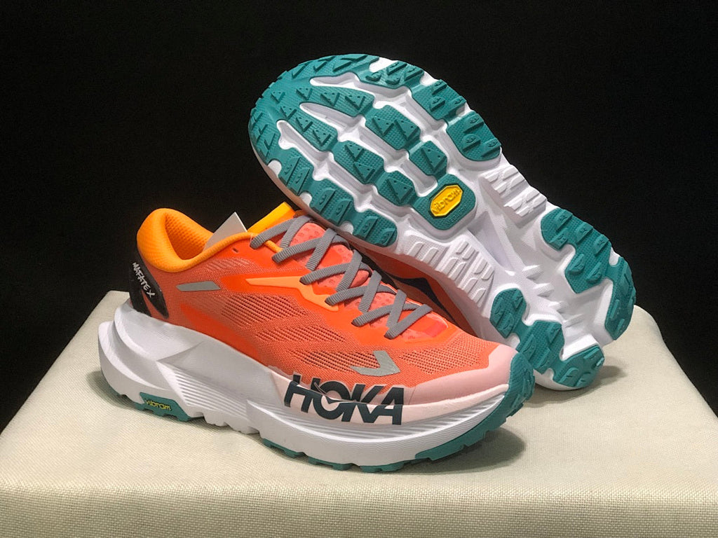 Orange HOKA Mafate X Trail Running Shoes - product image from the listing.