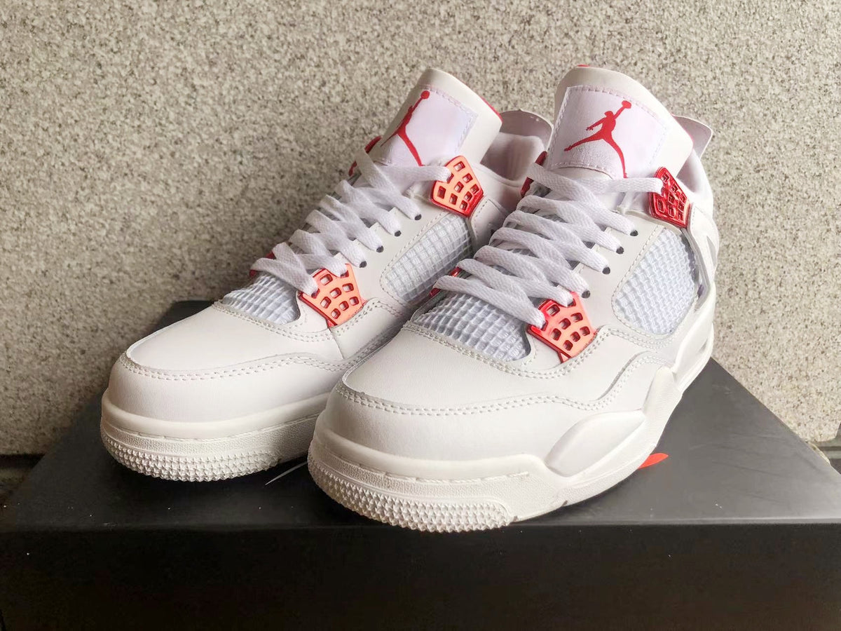 Jordan 4 High-Top Sneakers in White and Red - product image from the listing.