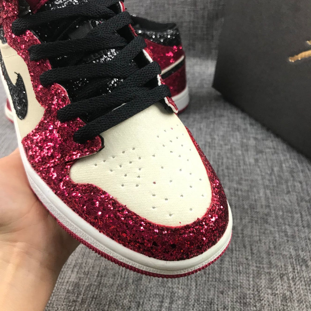 Air Jordan 1 Mid Chicago Starfish Sneakers, in Red and Black - product image from the listing.