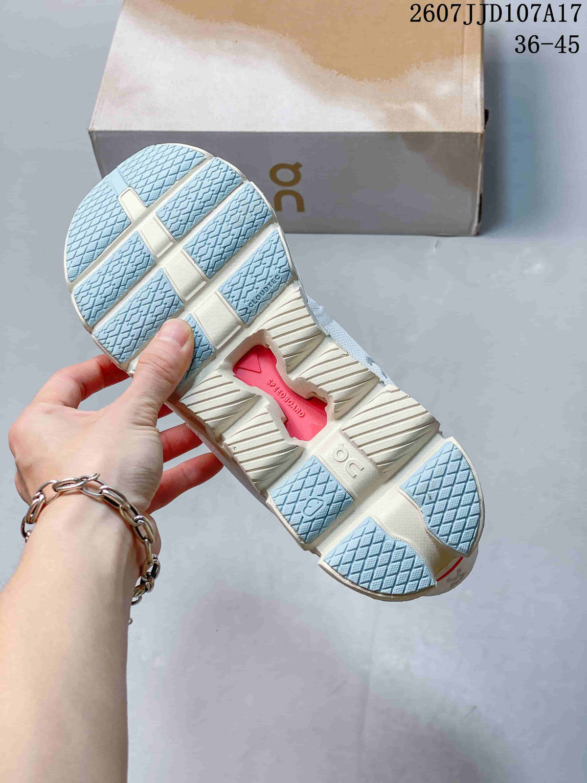 On Cloud X 4 AD Sneakers in White Light Blue Red - product image from the listing.