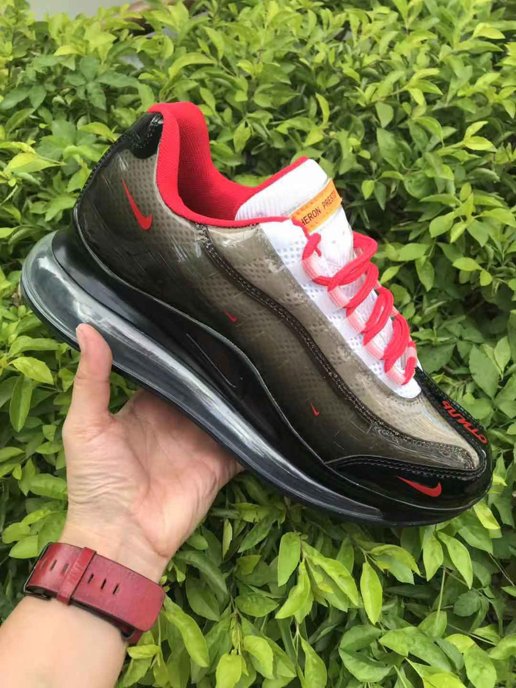 Nike Air Max 720 Sneakers in Black Smoke Grey Red - product image from the listing.
