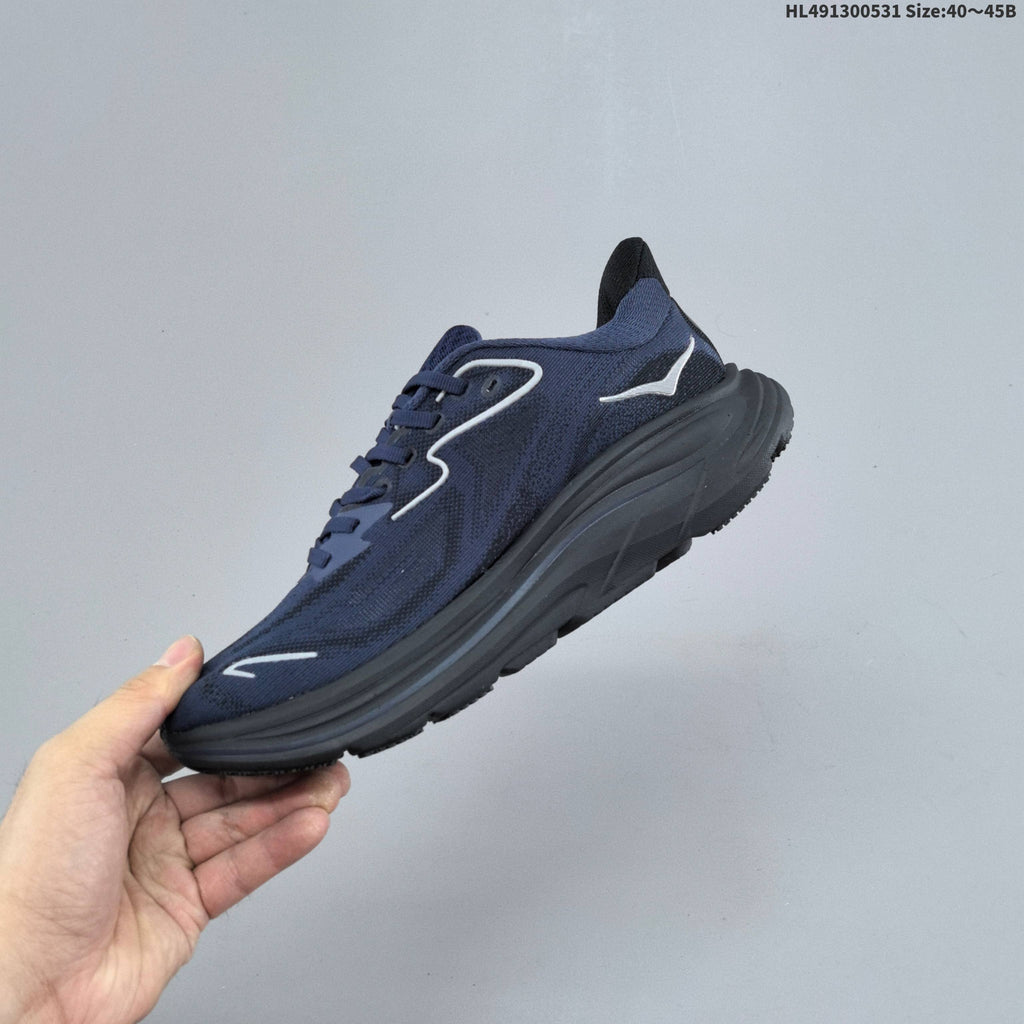 Navy and Black HOKA Clifton 10 Running Shoes - product image from the listing.
