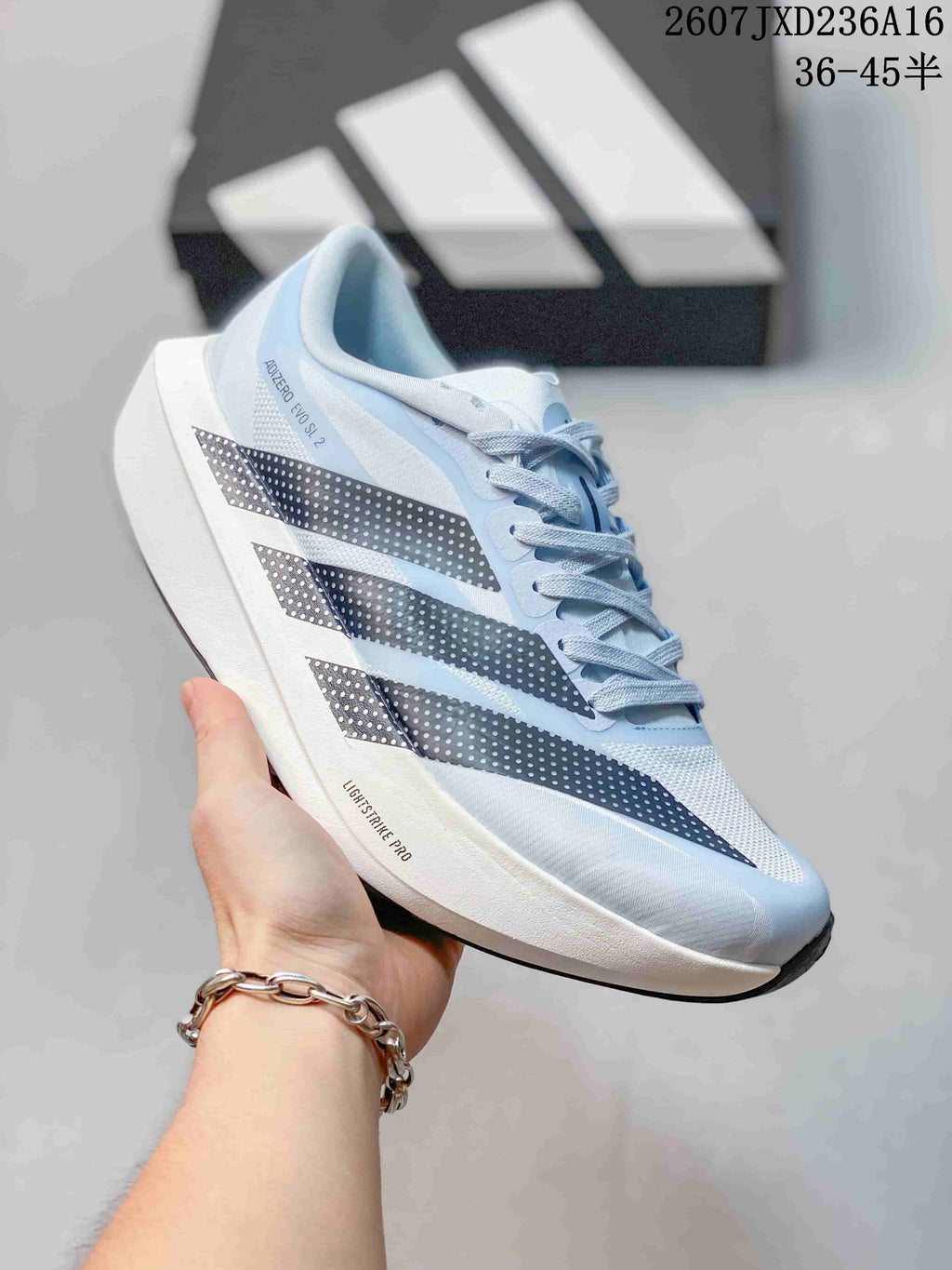 adidas Adizero Evo SL 2 Running Shoes in Light Blue - product image from the listing.