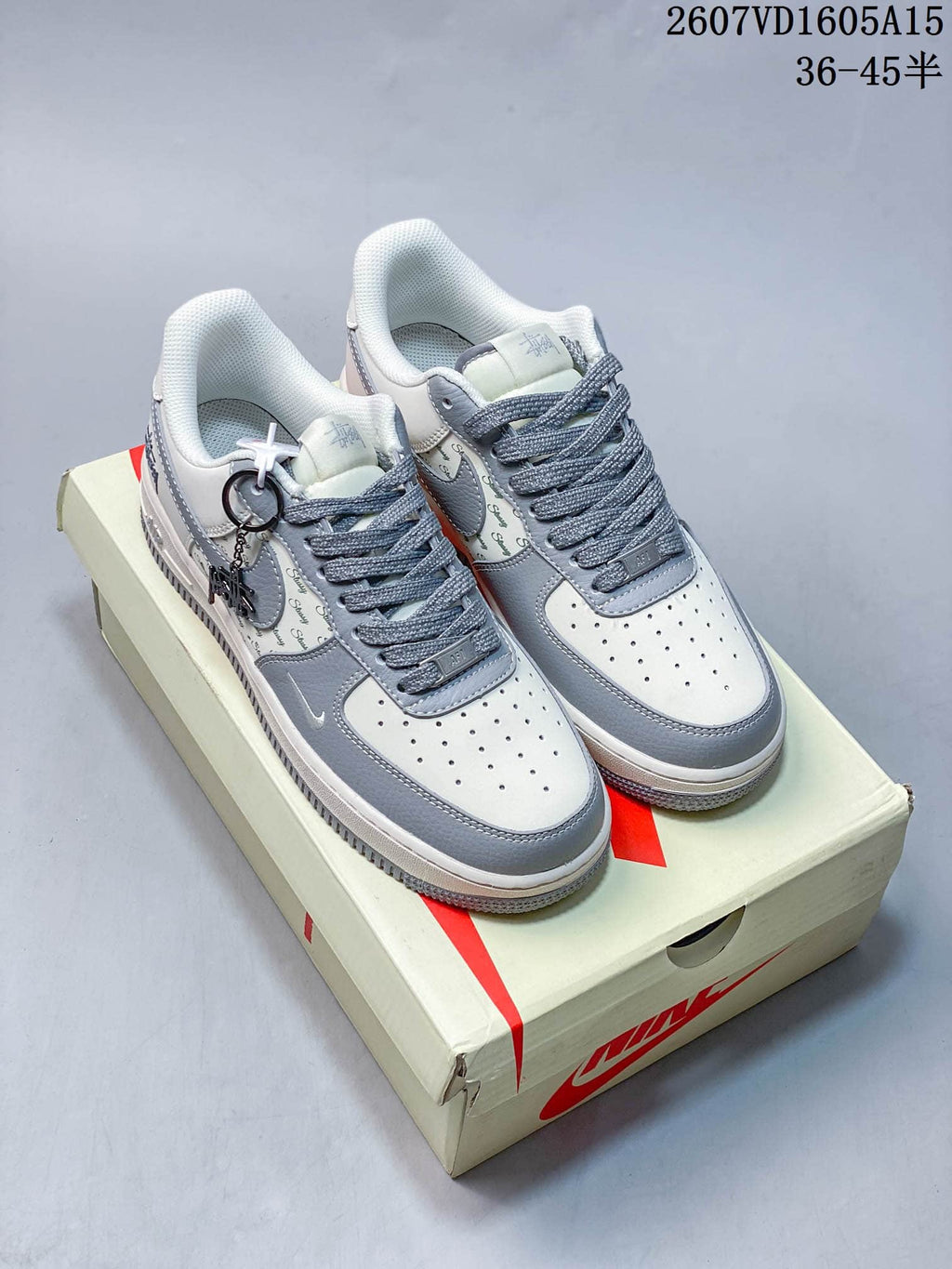 Nike Air Force 1 Grey White Patterned Trainers 2607VD1605A15 - product image from the listing.