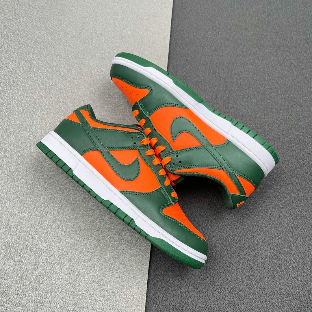 Nike Dunk Low Miami Hurricanes in Green and Orange DD1391-300 - product image from the listing.