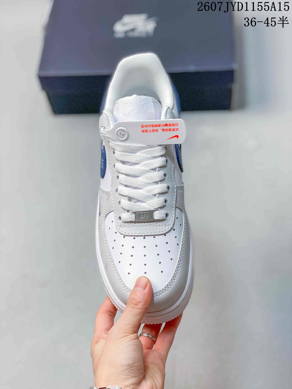 Nike Air Force 1 White Blue Pattern Trainers 2607TYD1155A15 - product image from the listing.