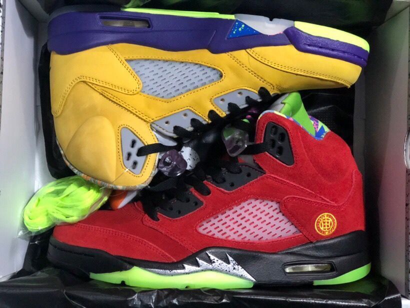 Jordan 5 30th Anniversary Sneakers, Yellow/Purple & in Red - product image from the listing.