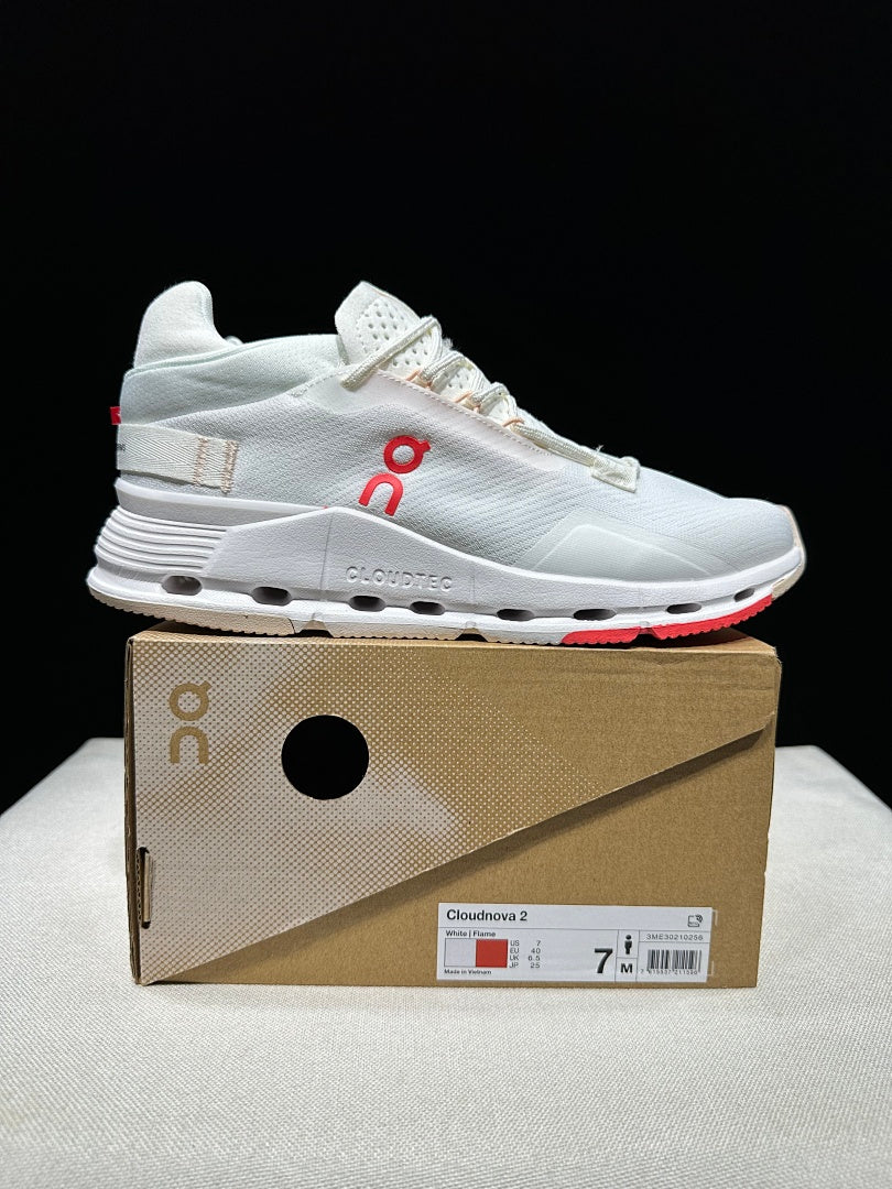 On Cloudnova 2 Trainers, White and Flame - product image from the listing.
