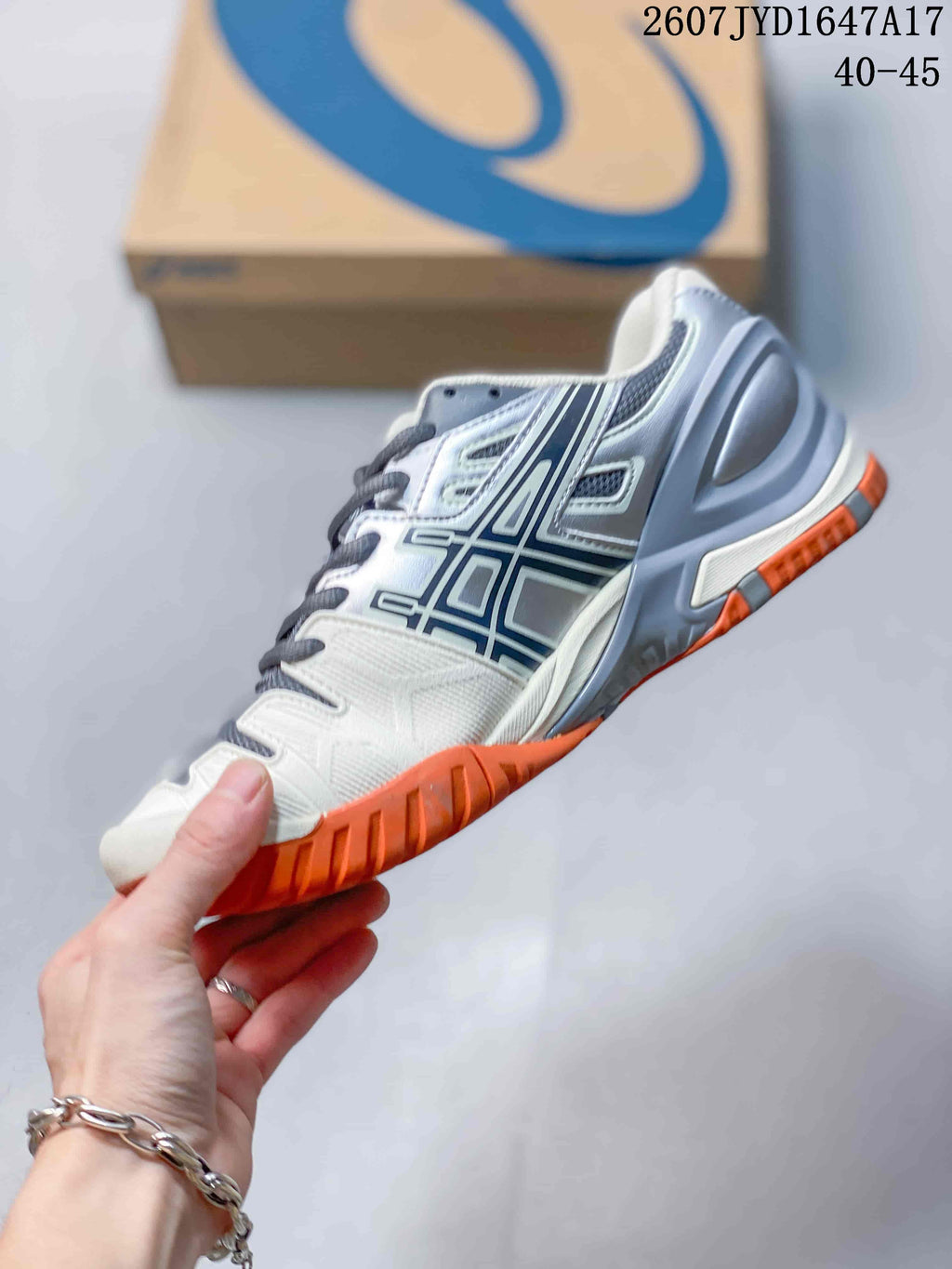 ASICS GEL-RESOLUTION 5 Tennis Shoes in White Grey Orange - product image from the listing.