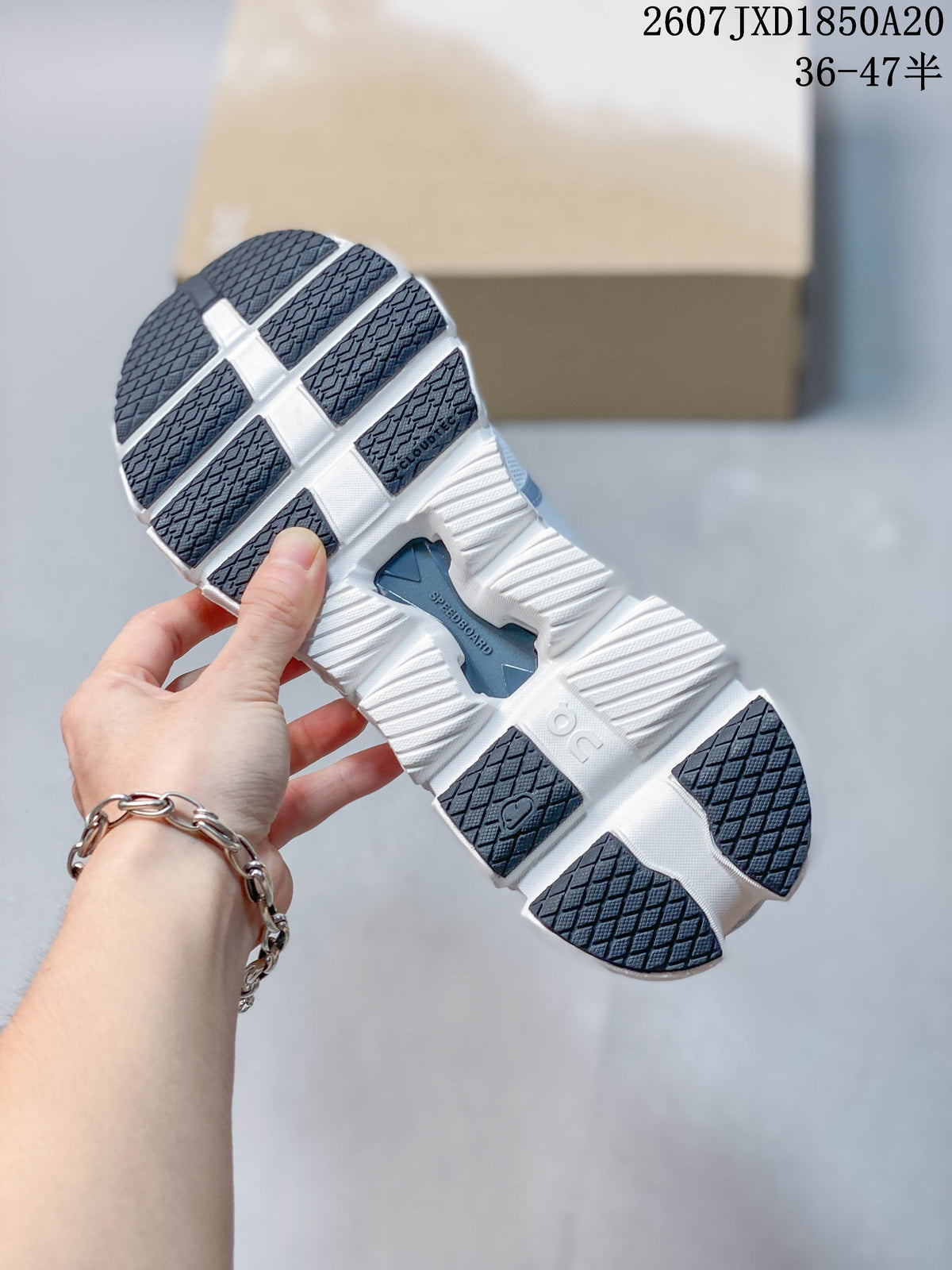 On Cloud X 4 Sneakers in Light Gray White Navy JXD1850A20 - product image from the listing.