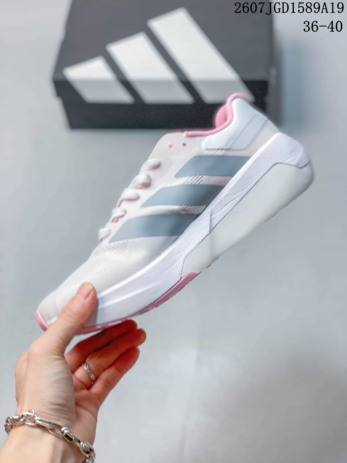 adidas Adizero Dropset Pro Trainer Sneakers in White Gray Pink - product image from the listing.