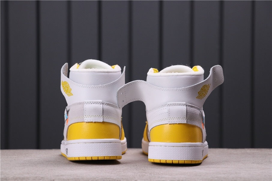Air Jordan 1 High Off-White UNC White Yellow Sneakers - product image from the listing.