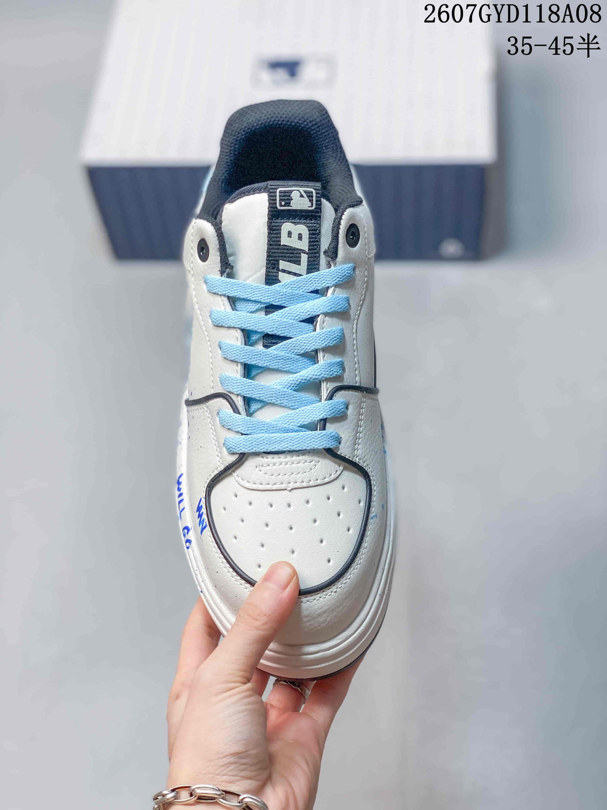 MLB Big Ball Chunky Canvas Hi Sneakers in White Blue 2607GYD118A08 - product image from the listing.