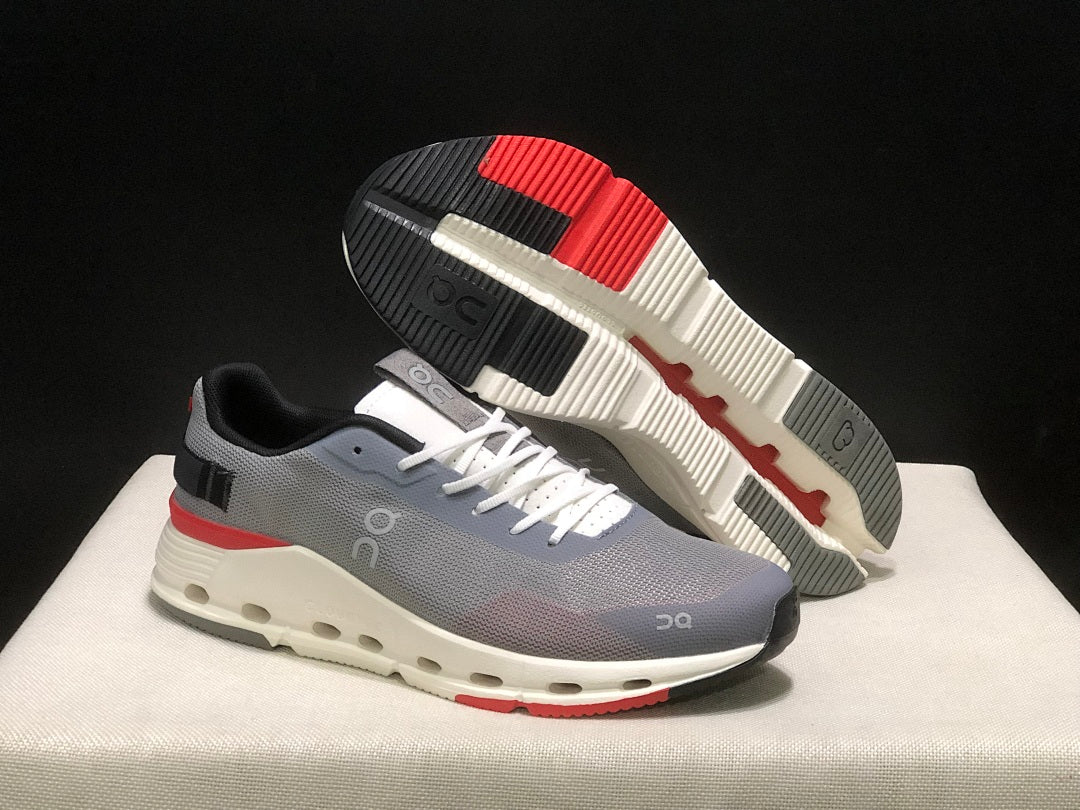 On Cloudnova Form 2 Sneakers in Fog in Gray and Red - product image from the listing.