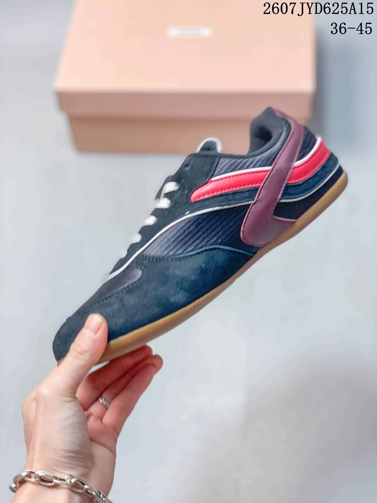 Miu Miu Gymnasium Low-Top Sneakers in Black Red 2607JYD625A15 - product image from the listing.