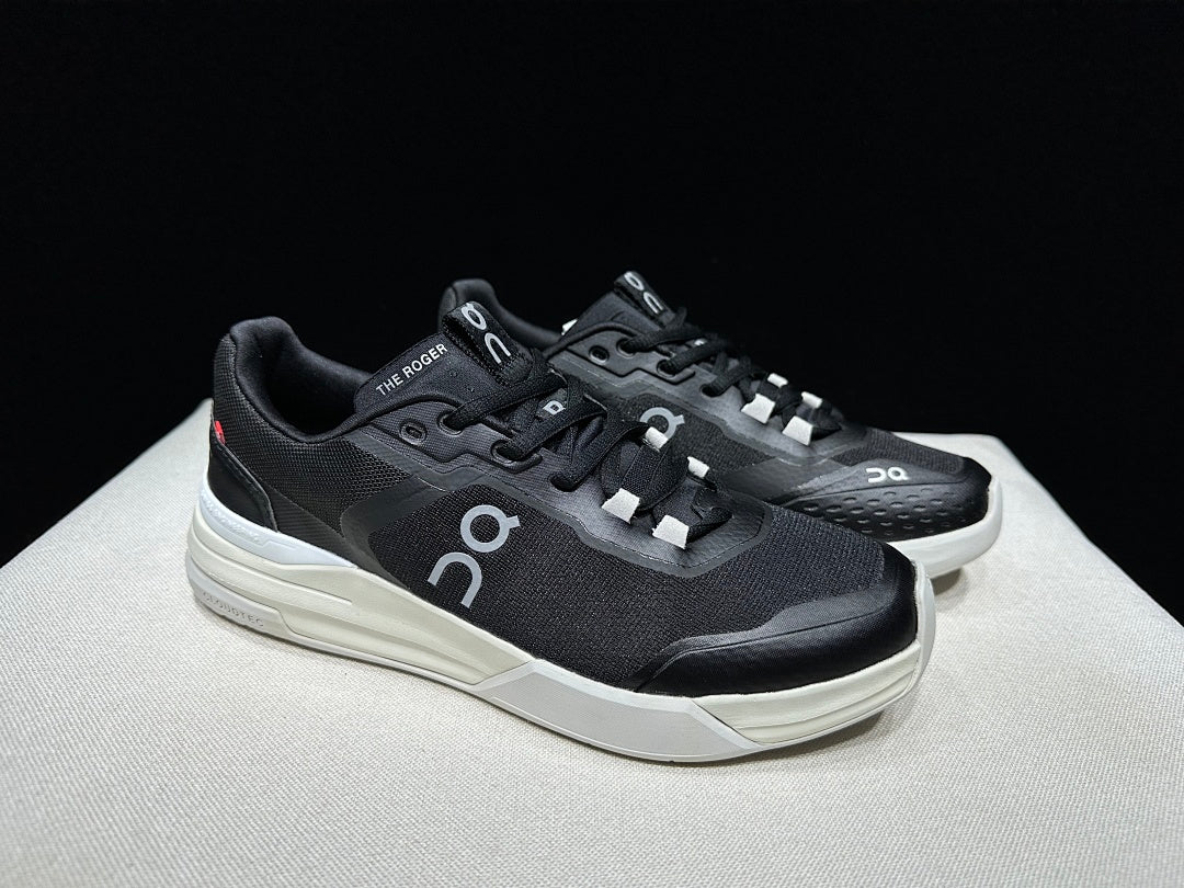 On THE ROGER Clubhouse Pro Tennis Sneakers in Black and White - product image from the listing.