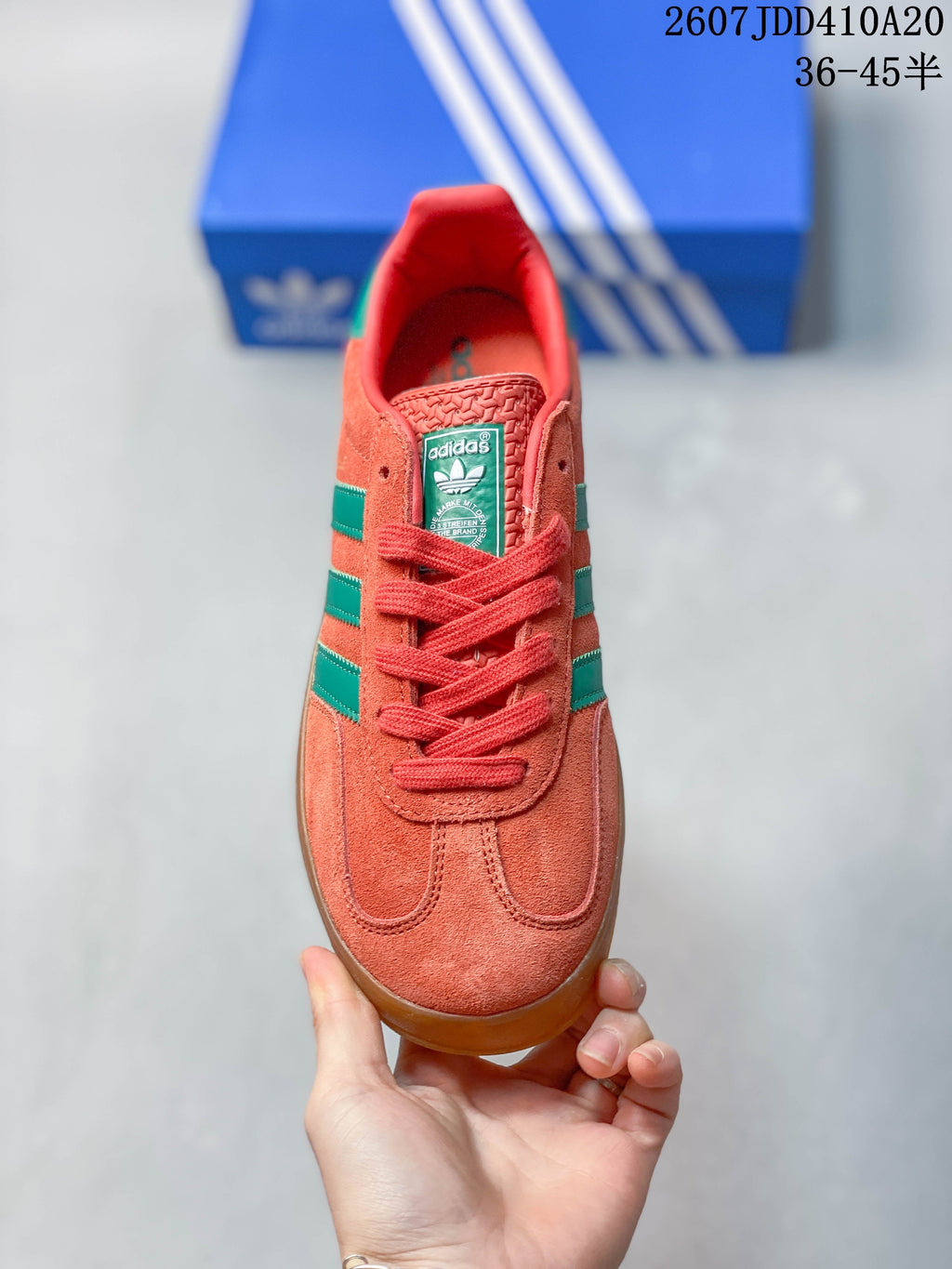 adidas Gazelle Trainers Coral Green Gum Sole - product image from the listing.