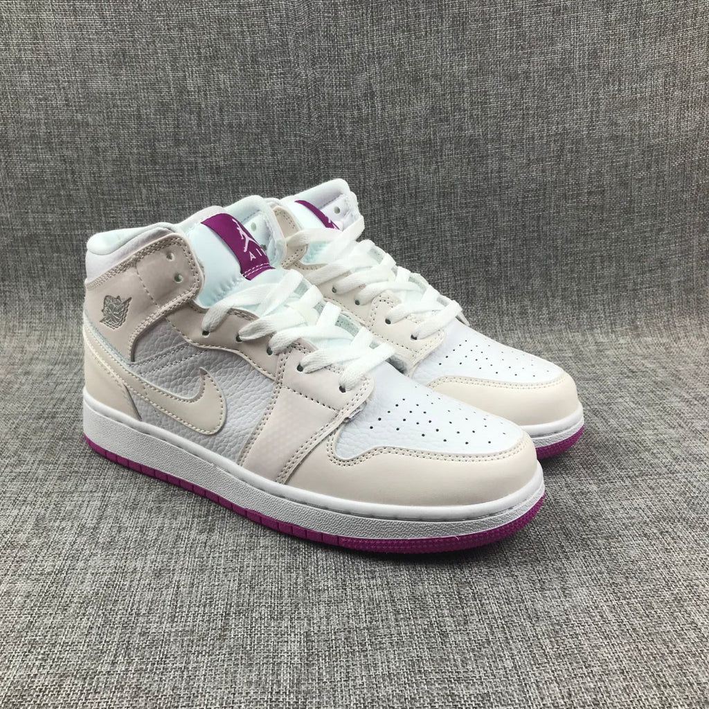 Jordan 1 Mid Grey White Fuchsia High-Cut Sneakers - product image from the listing.