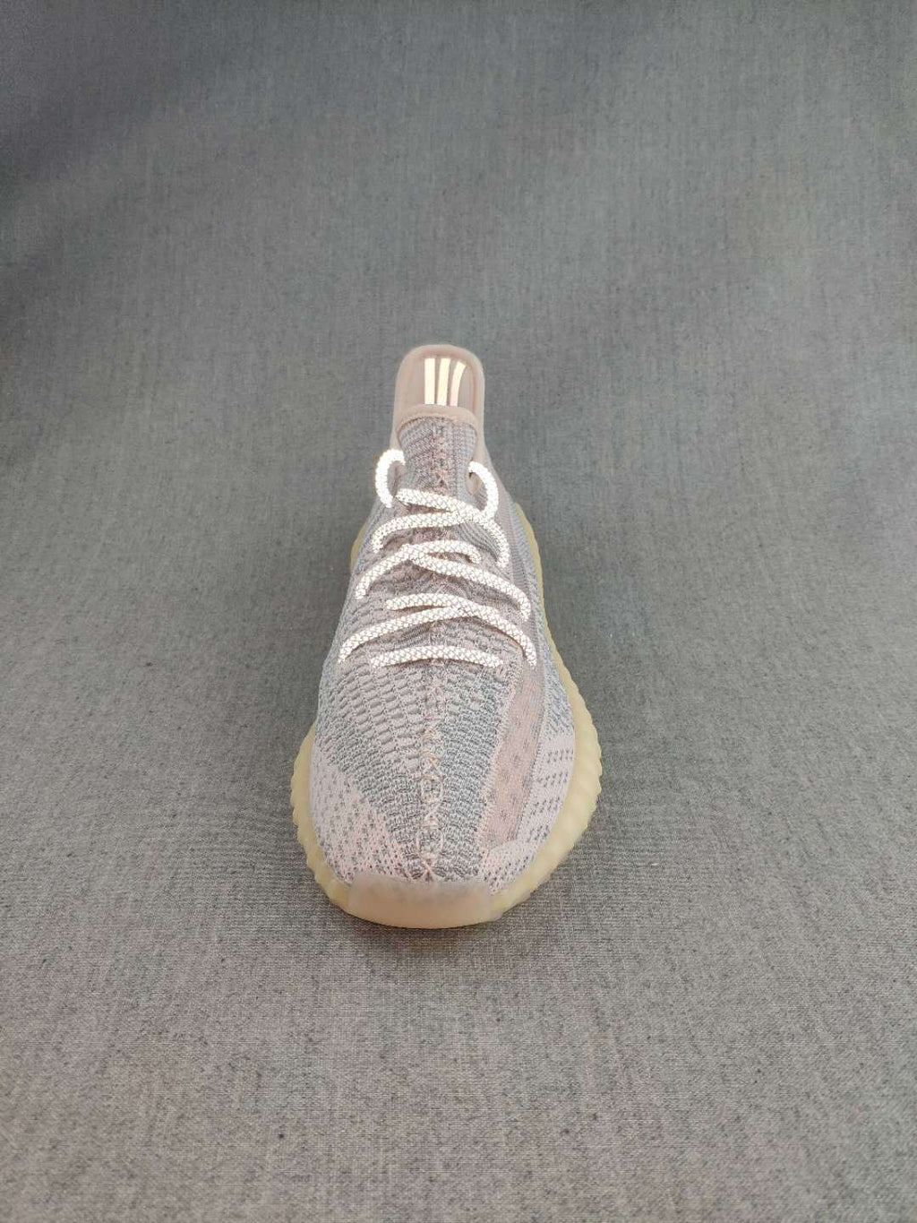 Gray and Cream Yeezy 350 V2 Knit Sneakers - product image from the listing.