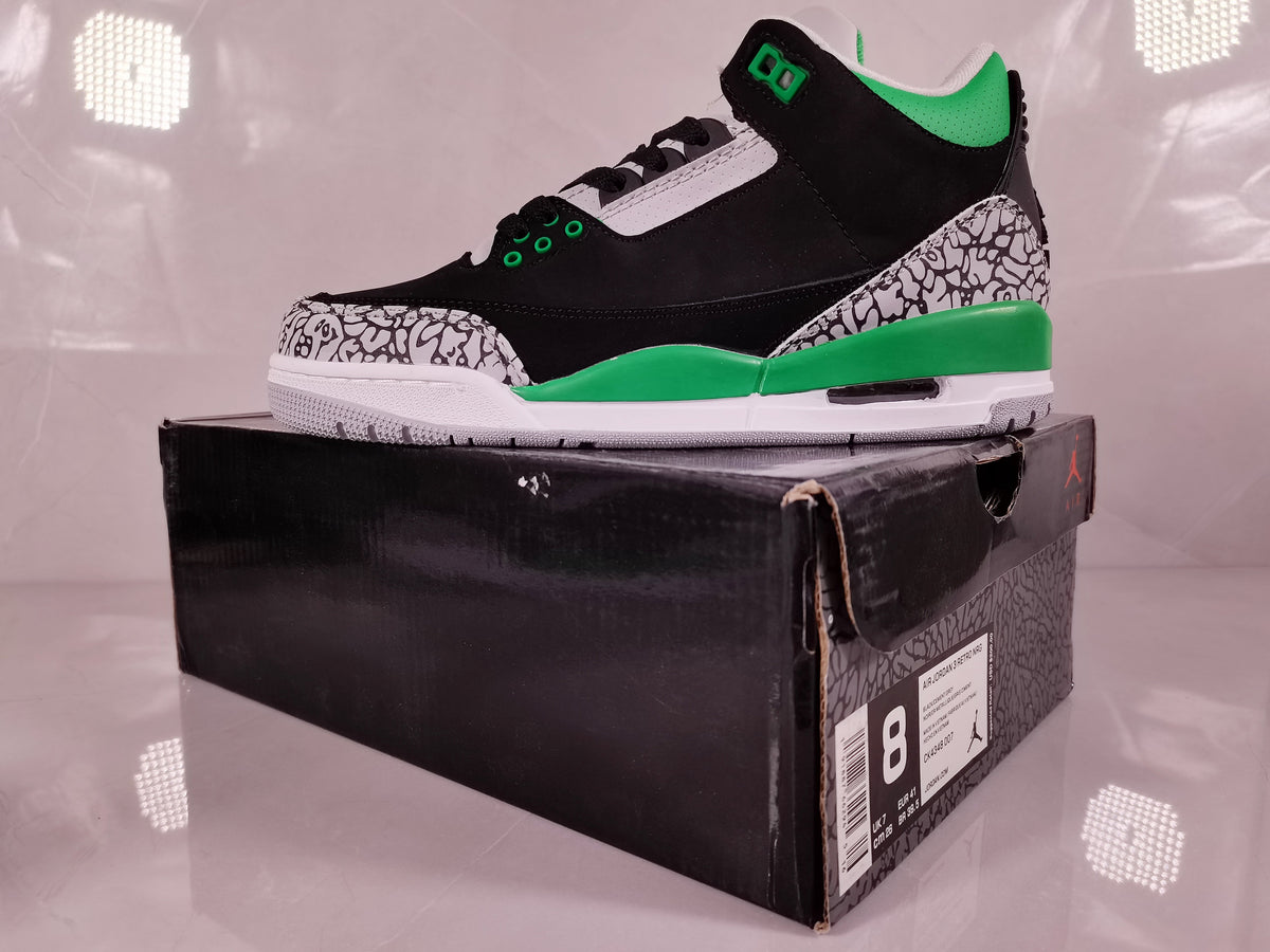 Air Jordan 3 Black Green Elephant Print Sneakers - product image from the listing.