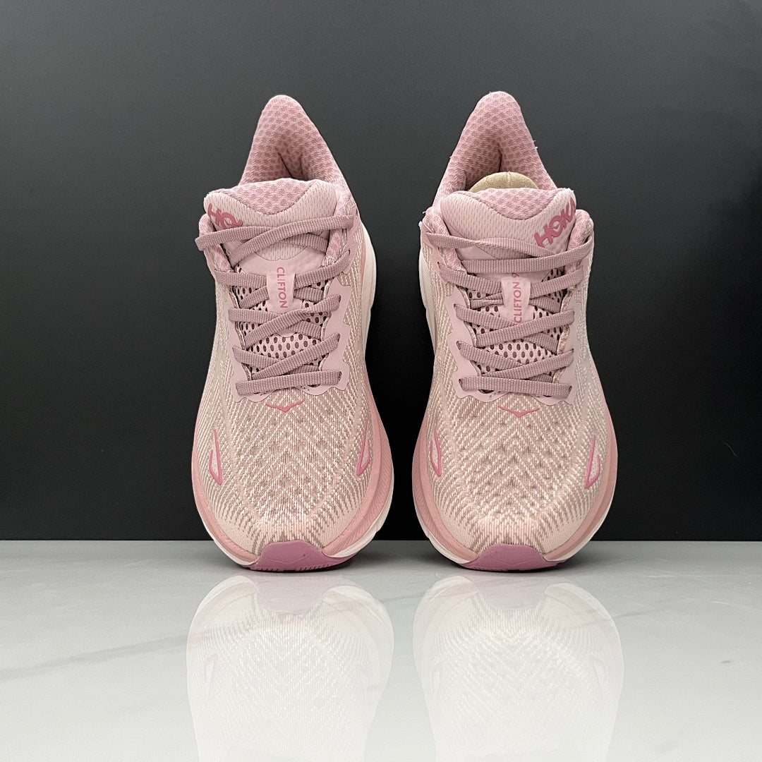 HOKA Clifton 9 Running Shoes in Pink - product image from the listing.