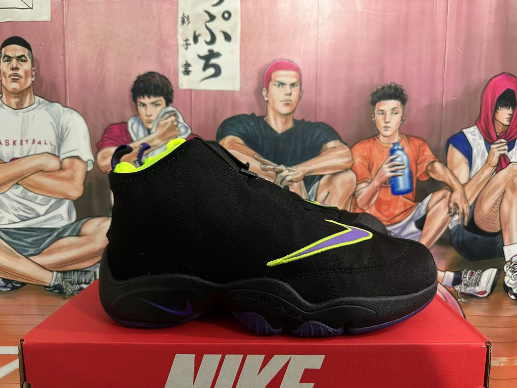 Nike The Glove Basketball Sneakers in Black Purple Yellow - product image from the listing.