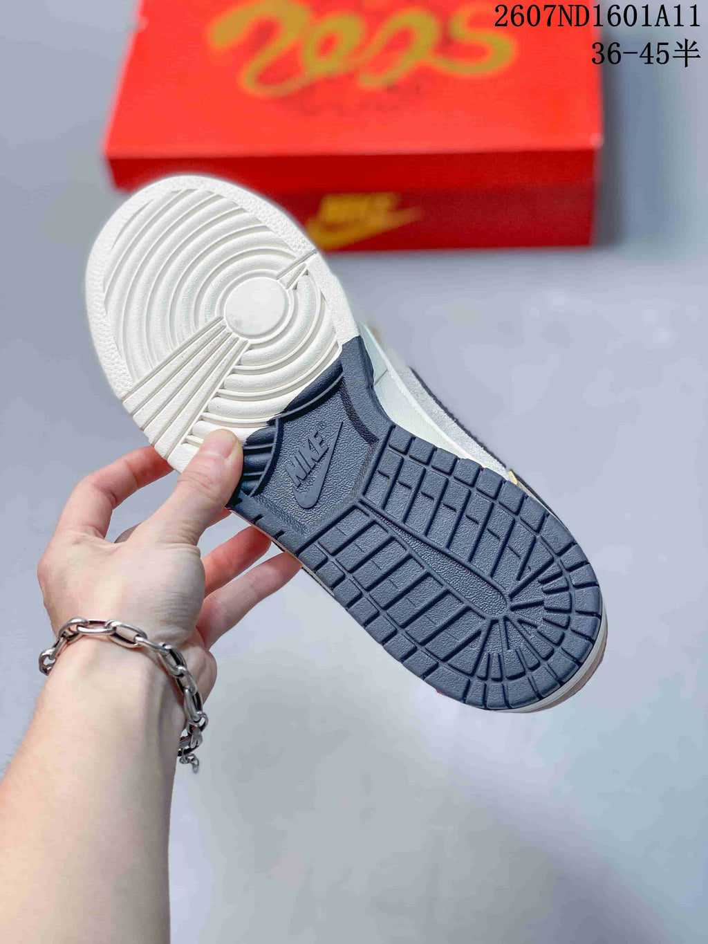 Nike SB Dunk Low Sneakers in Off-White Tan White Navy - product image from the listing.
