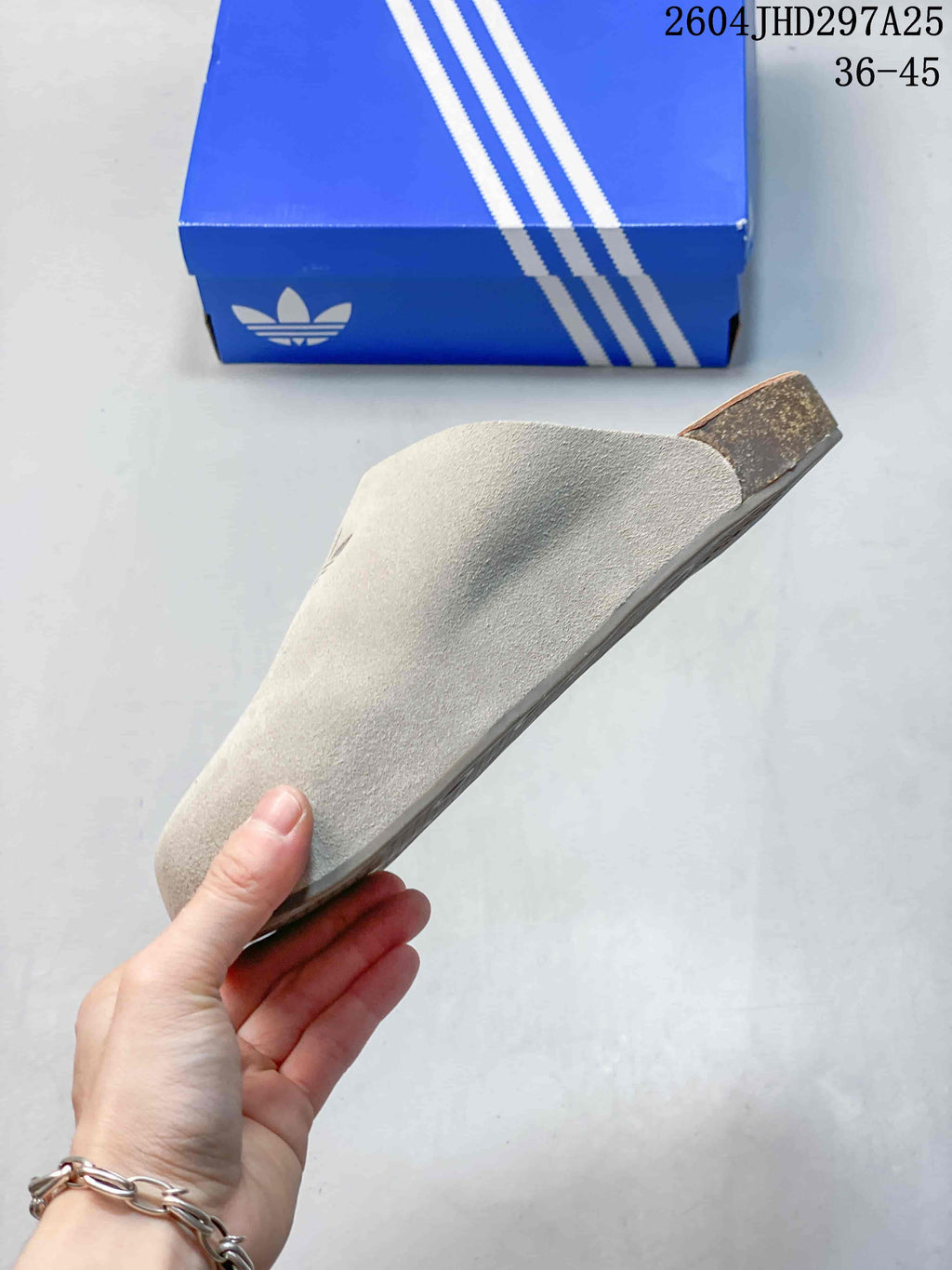 adidas Adimule Suede-Textured Mule Slides in Beige IH690 - product image from the listing.