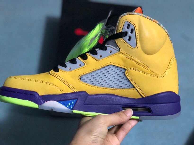 Jordan 5 30th Anniversary Sneakers, Yellow/Purple & in Red - product image from the listing.