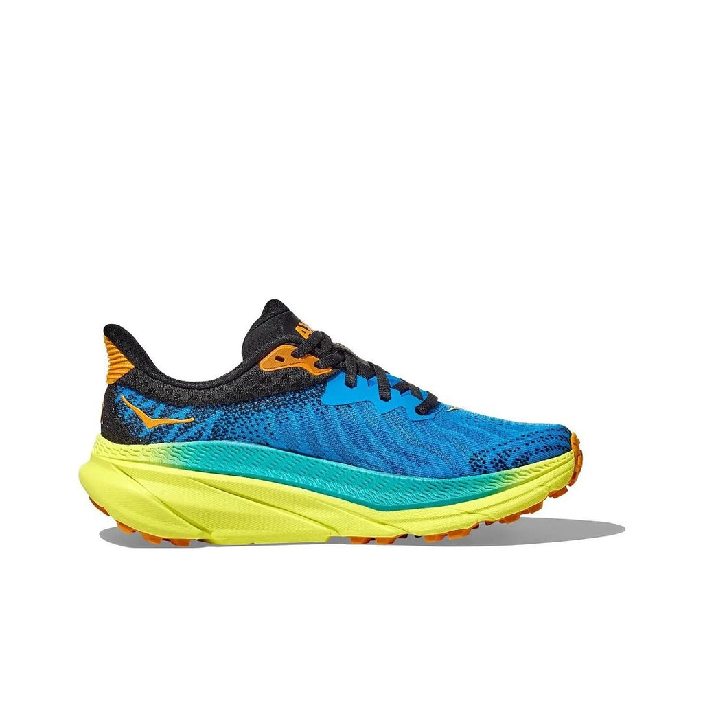HOKA Challenger 7 Trail Running Shoes in Blue Yellow - product image from the listing.