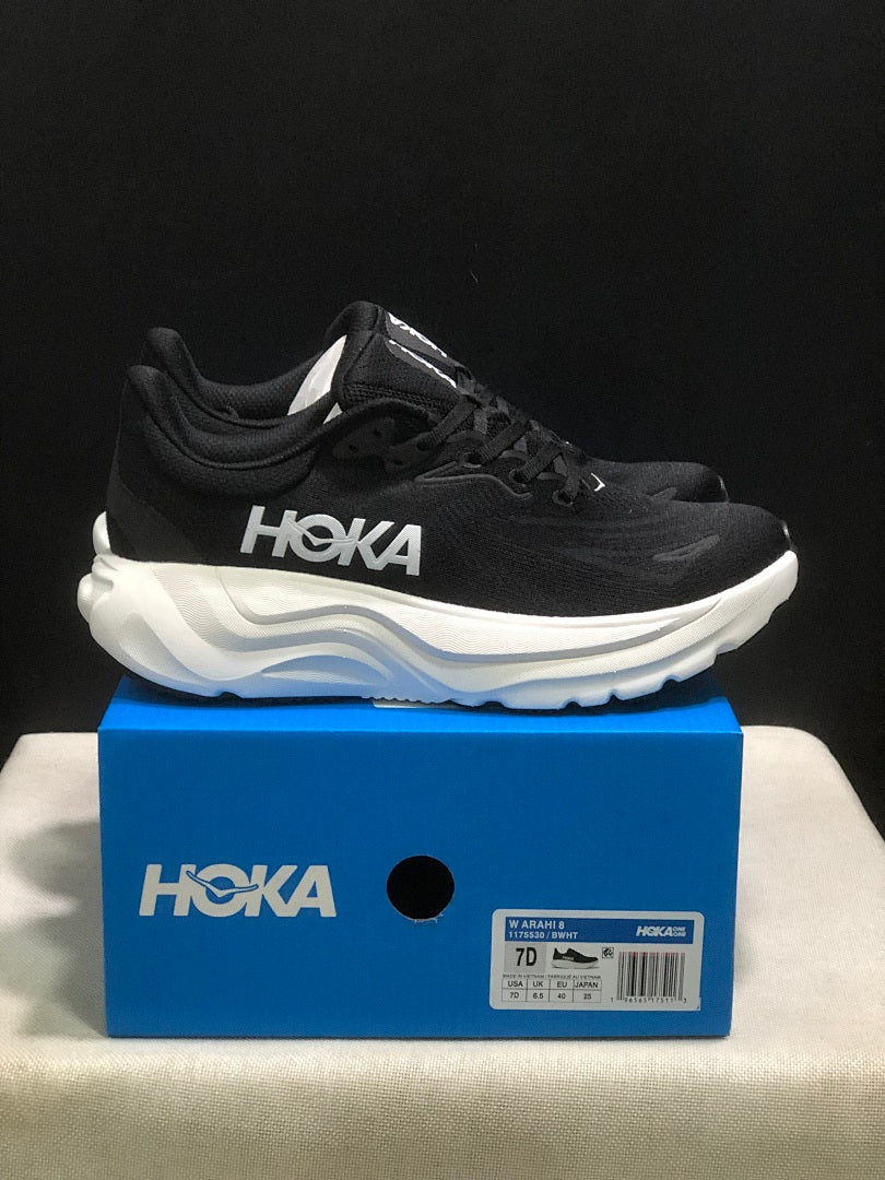 HOKA Arahi 8 Running Shoes in Black and White - product image from the listing.