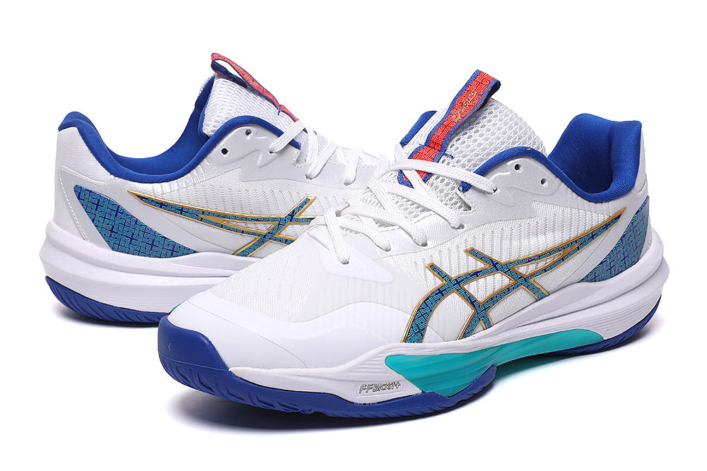 ASICS Gel-Resolution Tennis Shoes in White Blue Turquoise - product image from the listing.