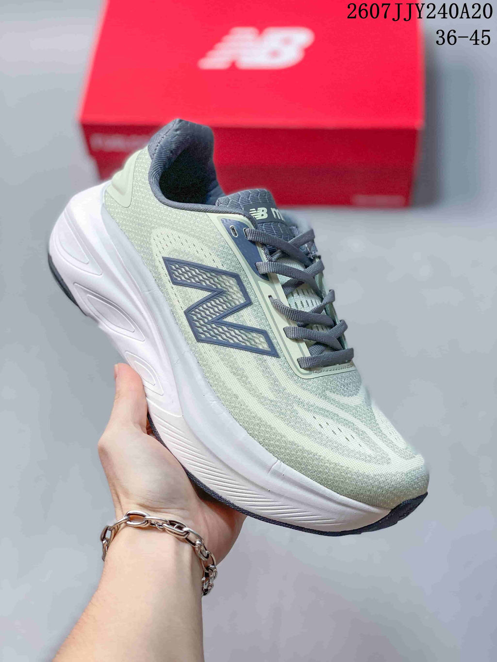 New Balance Fresh Foam X More v6 Running Shoes in Green Gray - product image from the listing.