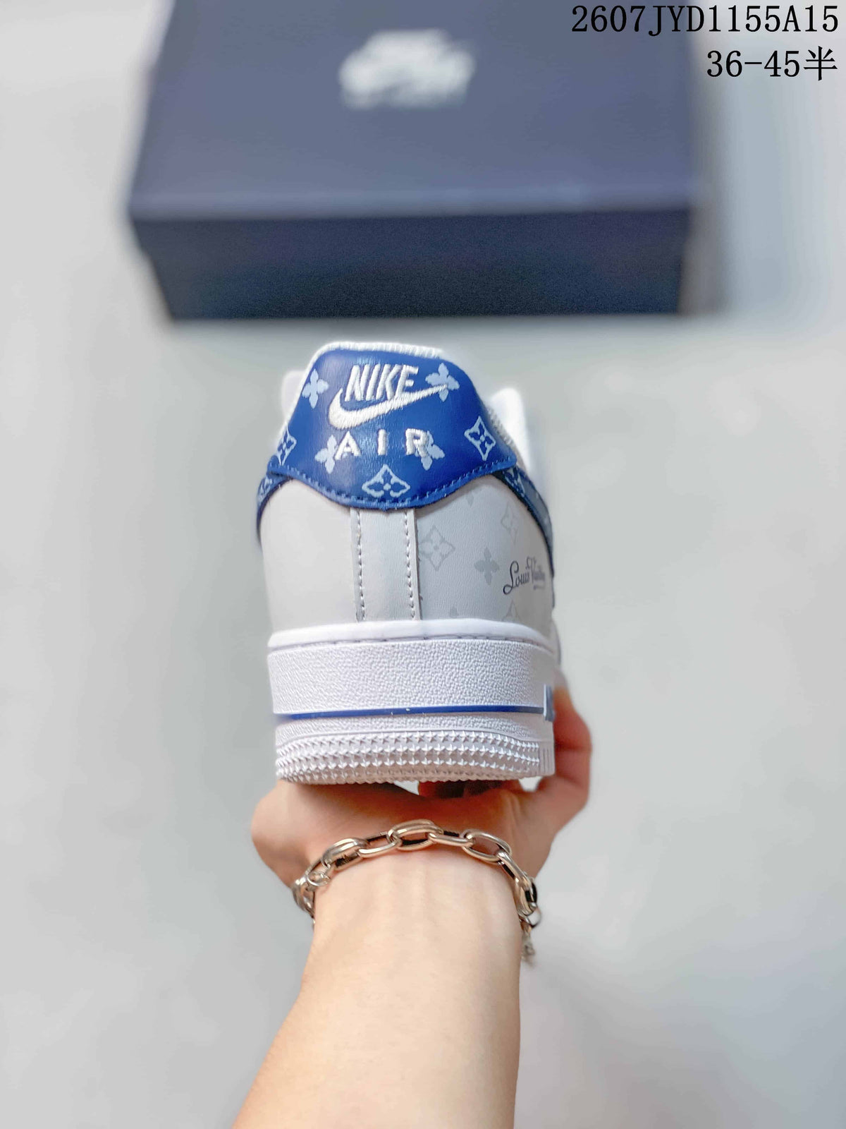 Nike Air Force 1 White Blue Pattern Trainers 2607TYD1155A15 - product image from the listing.