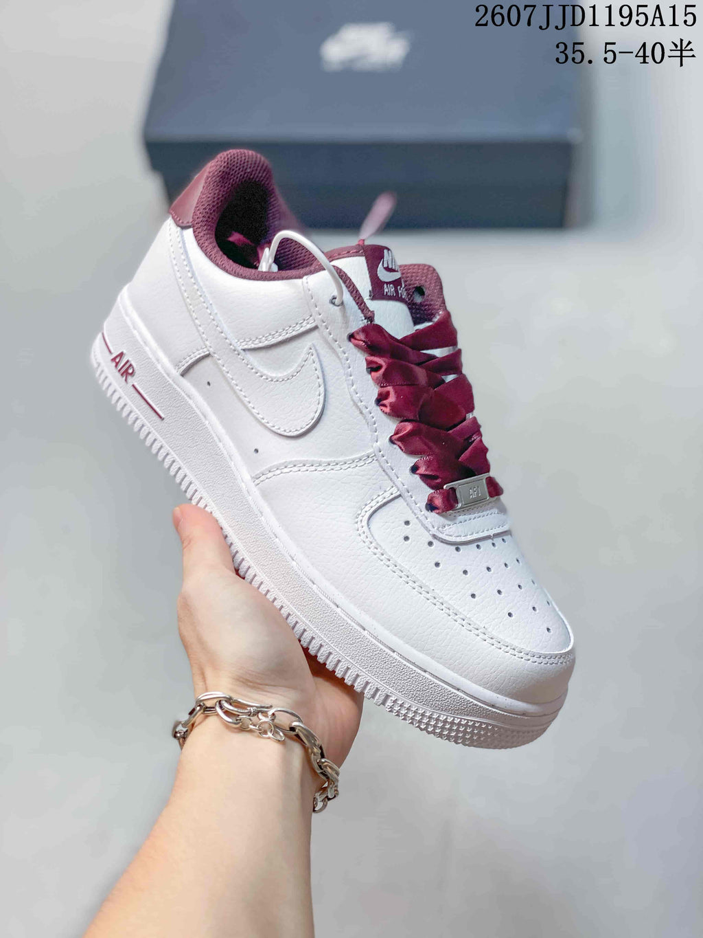 Nike Air Force 1 '07 Low Sneakers in White Burgundy - product image from the listing.