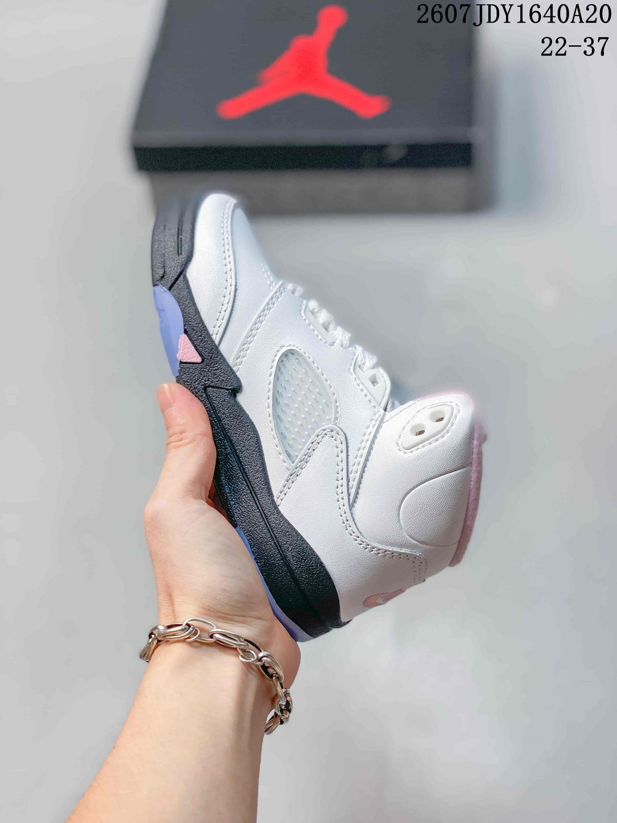 Air Jordan 5 Retro Kids Sneakers White Pink Gray - product image from the listing.
