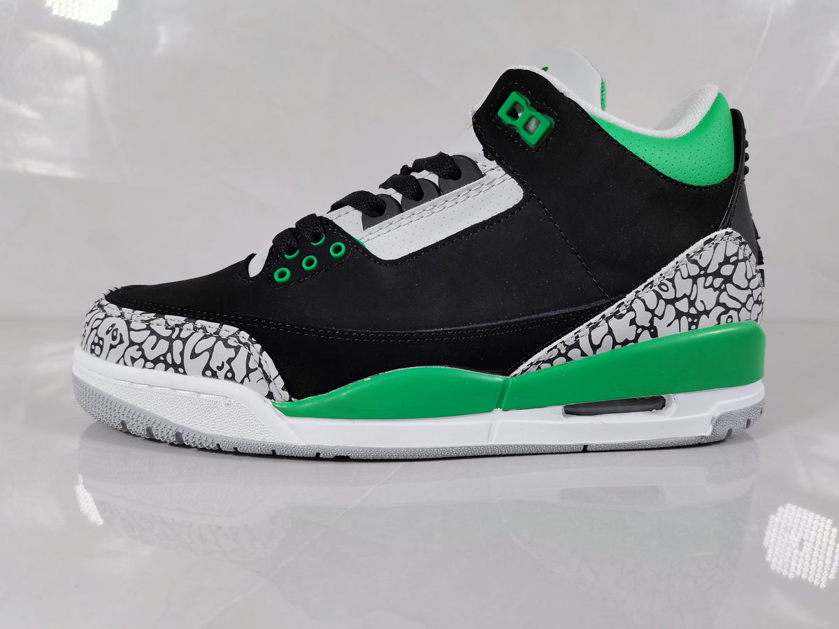Air Jordan 3 Black Green Elephant Print Sneakers - product image from the listing.