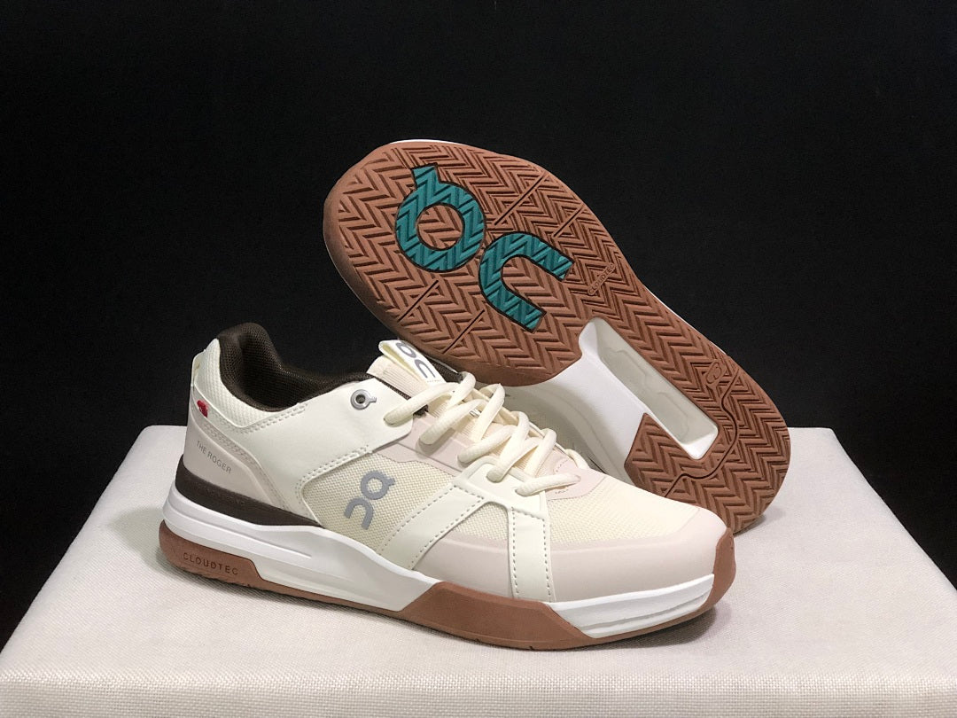 On THE ROGER Clubhouse Pro Tennis Shoes in White Brown - product image from the listing.