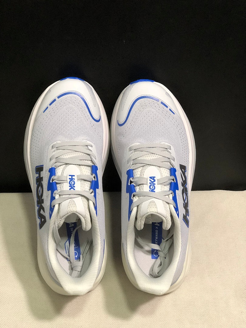 White and Blue HOKA Skyward X Running Shoes - product image from the listing.
