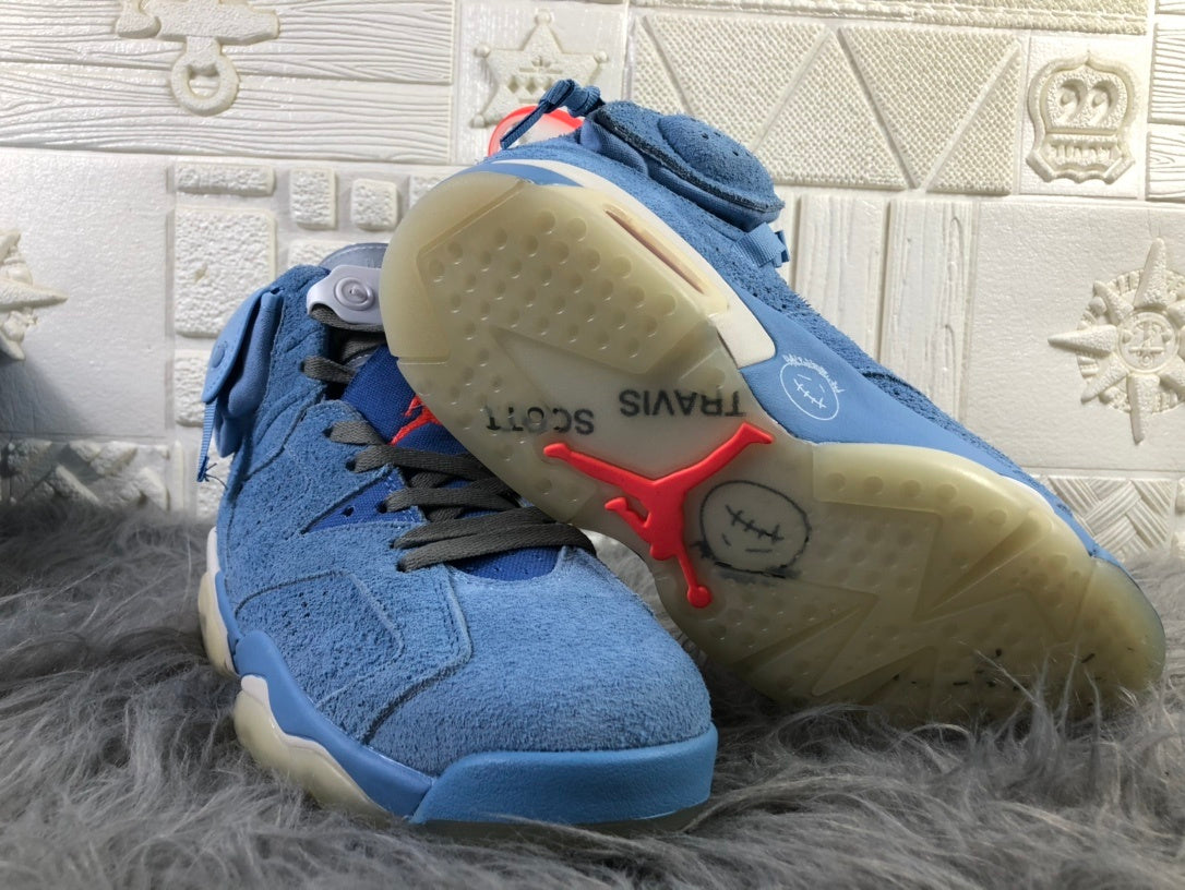 Jordan AJ6 Travis Sky High-Top Sneakers in Blue - product image from the listing.