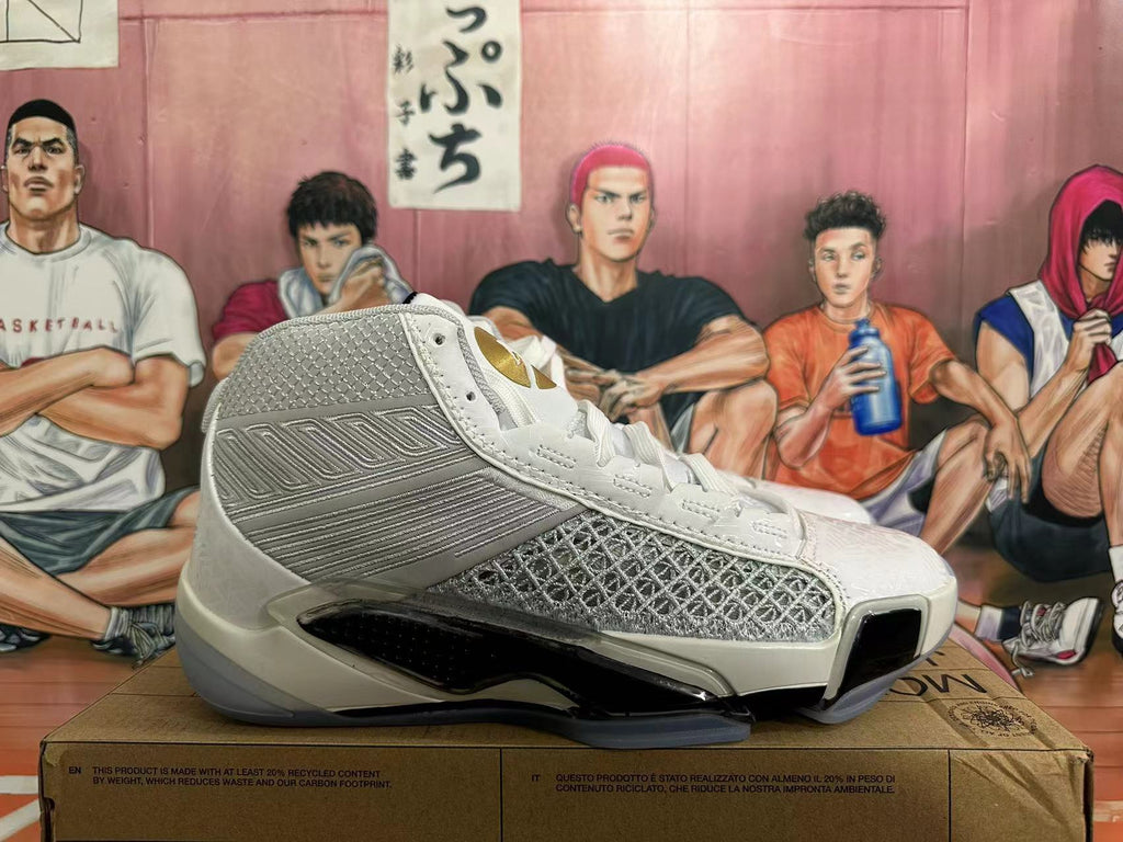 Jordan Luka 3 Basketball Shoes in White and Metallic Silver - product image from the listing.