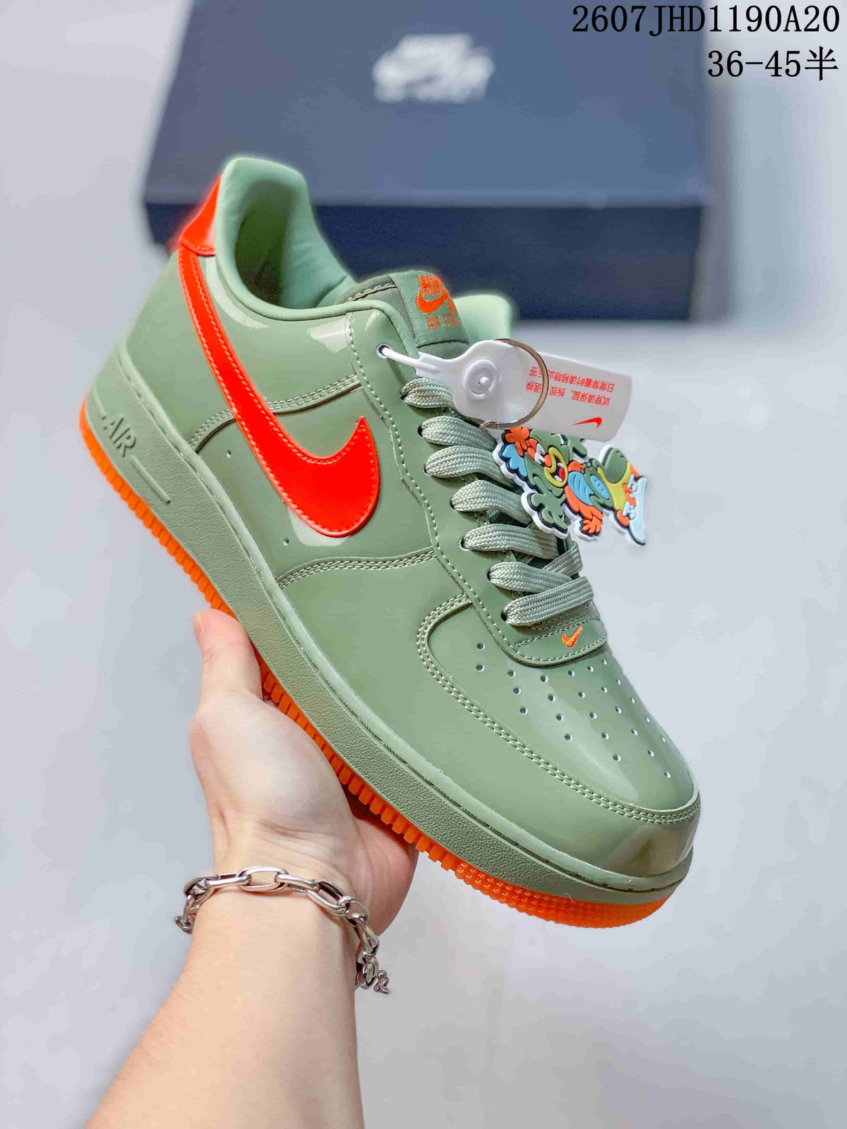 Nike Air Force 1 '07 Low Sneakers in Green Orange - product image from the listing.