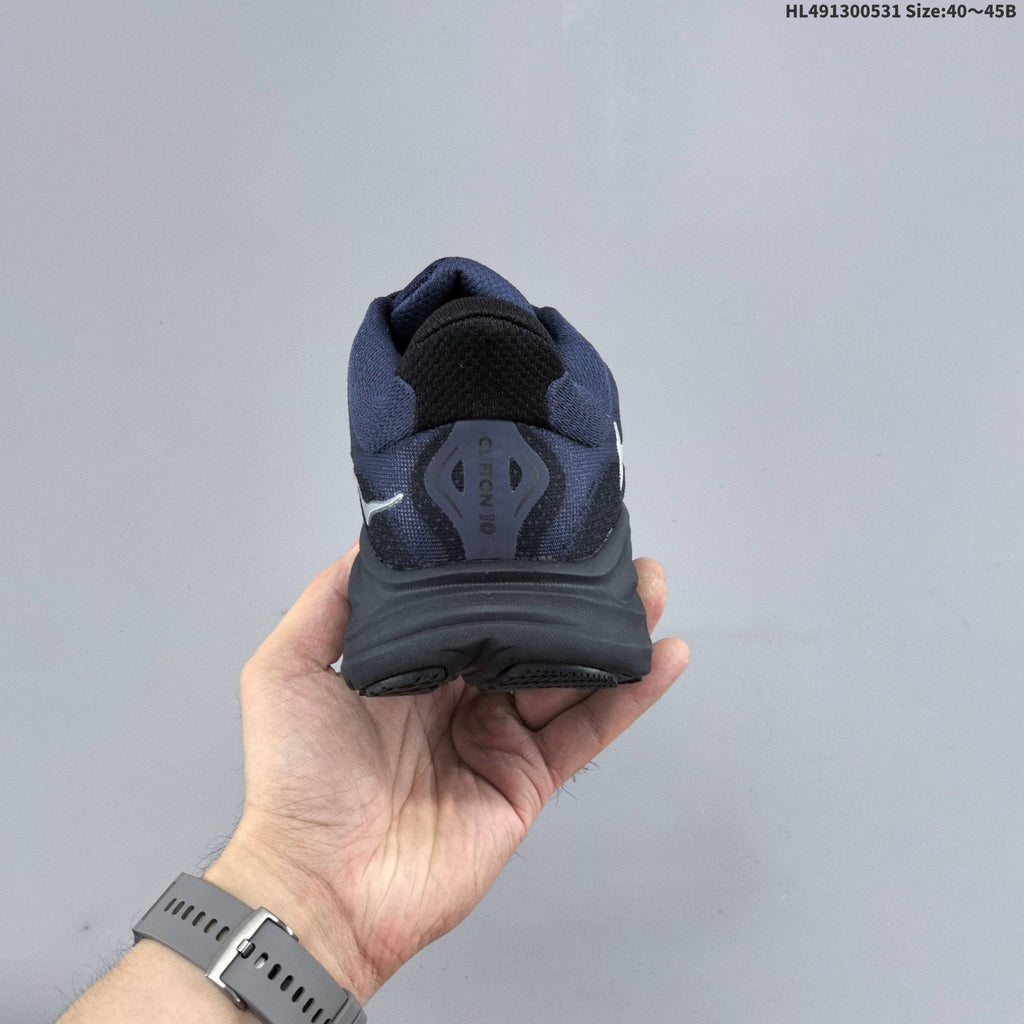 Navy and Black HOKA Clifton 10 Running Shoes - product image from the listing.
