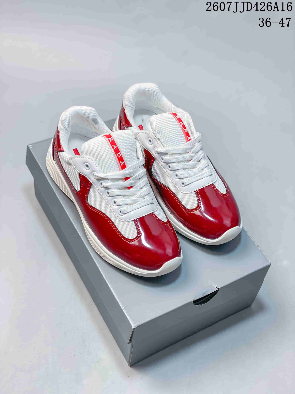 Prada 2607JJD426A16 Red and White Platform Trainers - product image from the listing.