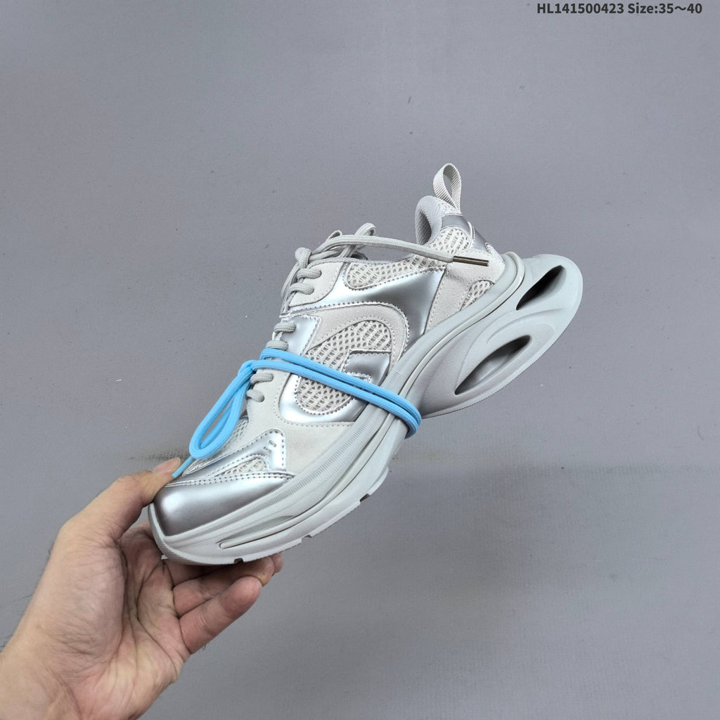 GG-CC Retro Low-Top Sneakers, Chunky Sole, in White and Silver - product image from the listing.