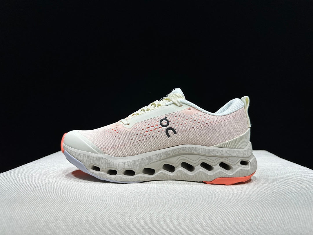 On Cloudsurfer Trail 2 Trail Running Shoes, in Ivory and Coral - product image from the listing.