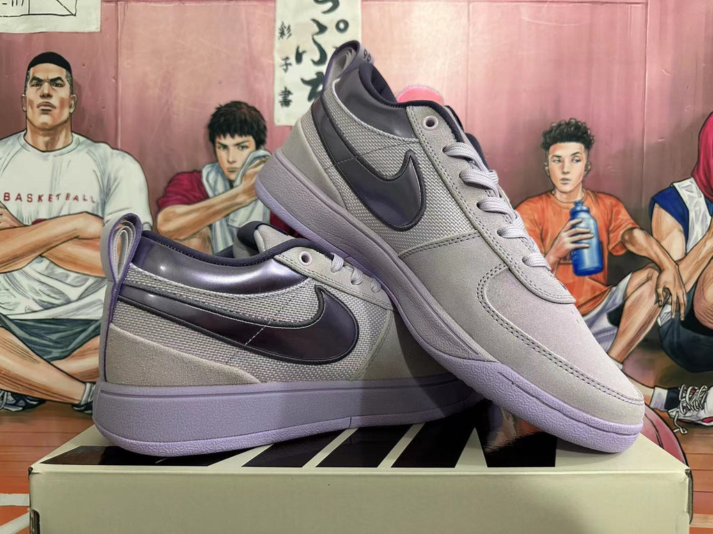 Gray and Purple Nike Dunk Low Sneakers - product image from the listing.
