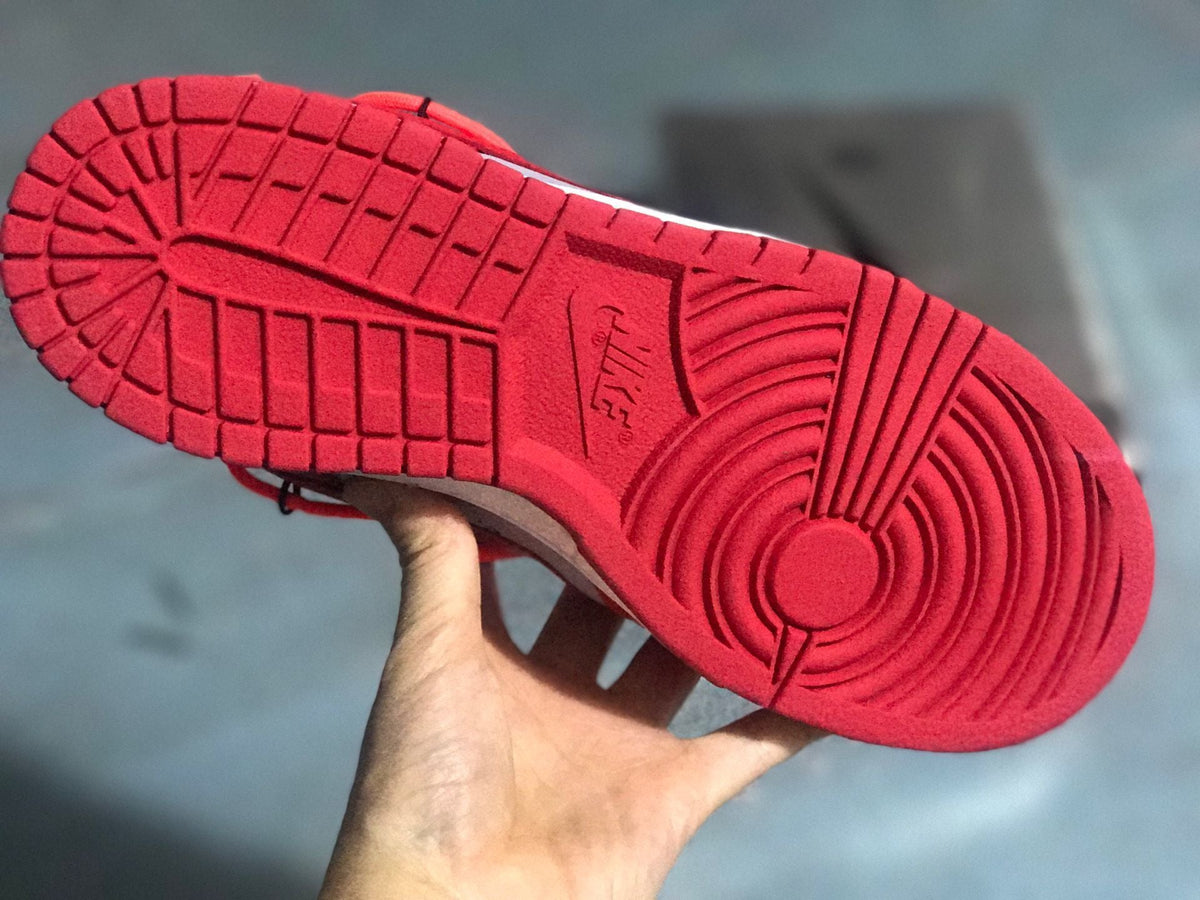 Nike Dunk Low LTHR / OW Sneakers in Red Gray CT0856-600 - product image from the listing.